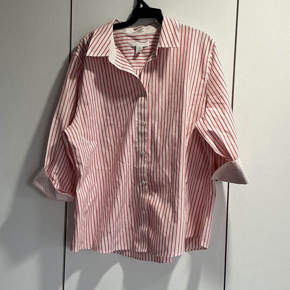 Chico's Pink and White Striped Women's Button Down Shirt